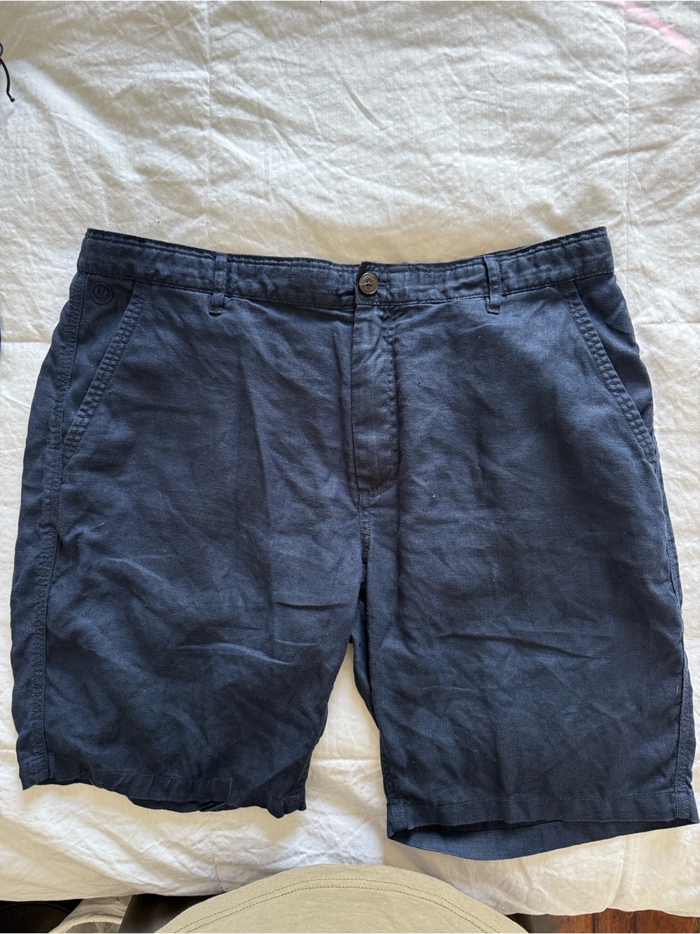 Men's Flat-Front Navy Linen Shorts